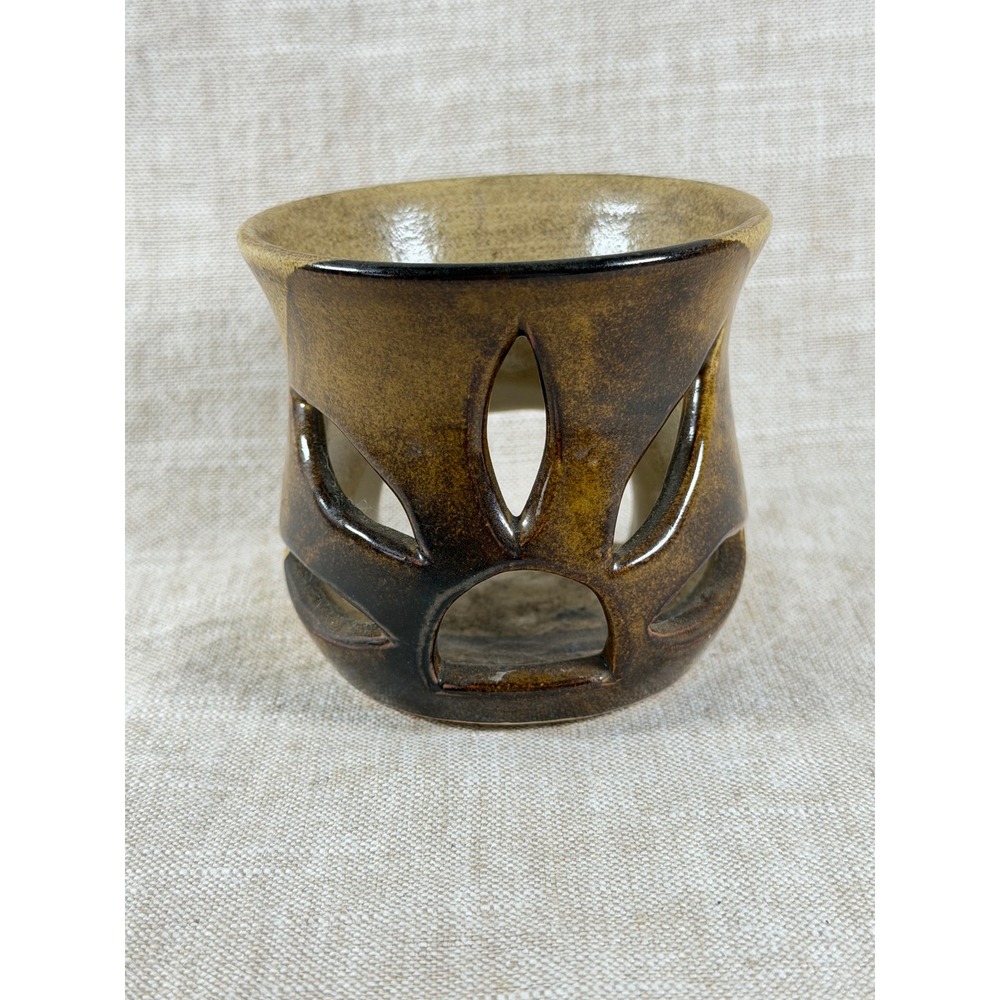 Vintage Ceramic Oil Burner, Wax Melt Warmer, Cutout Pottery Candle Holder,